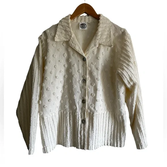 Produce Company Textured Jacket Shacket White Button Down Size Large - Picture 2 of 6